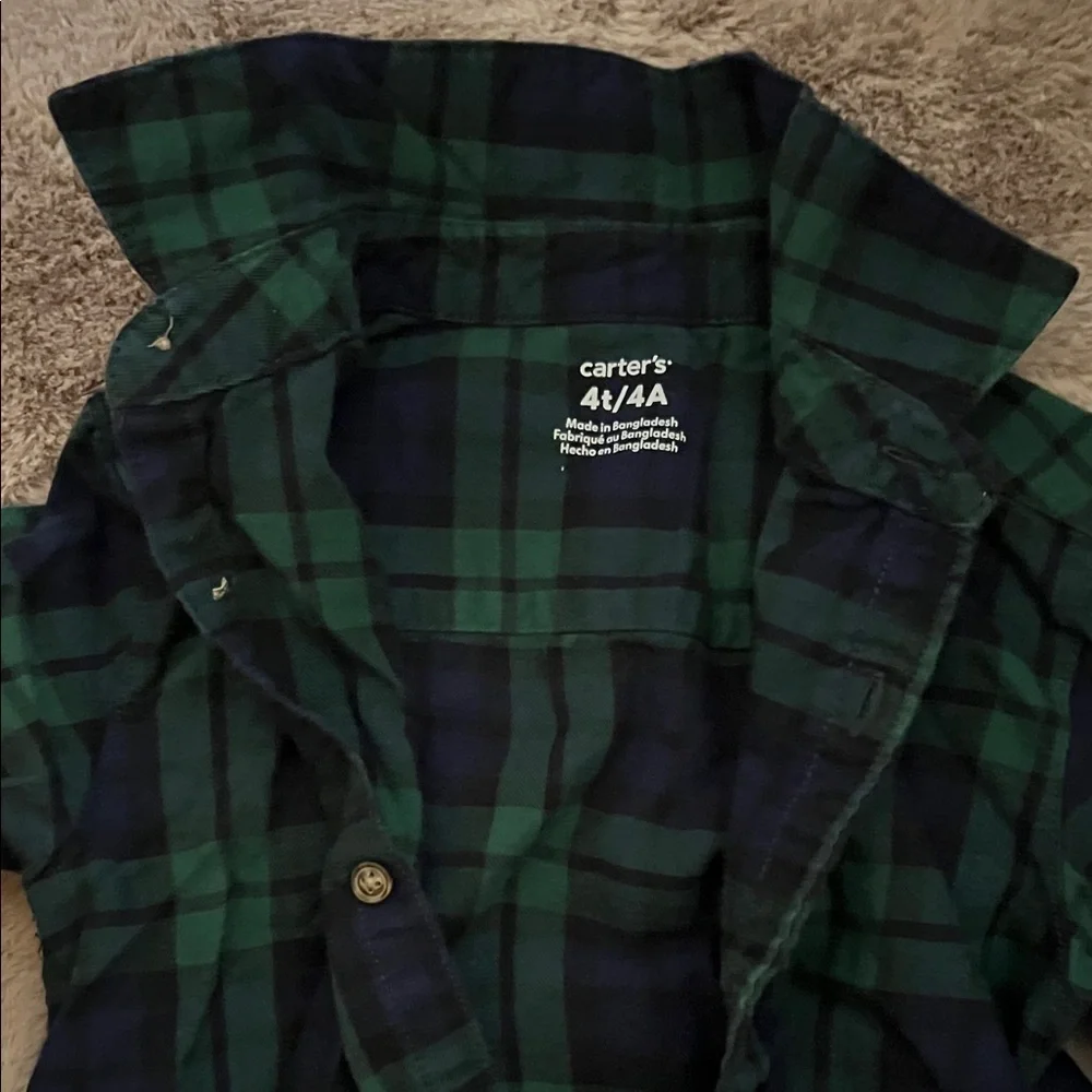 Carter's Kids Green and Blue Plaid Button-Down Shirt